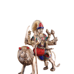 Goddess Durga Brass Idol 9 Inch with Stonework | Handcrafted Pure Brass | Golden Finish | Natural Stones | Protection from Evil | Invite Prosperity | Carved Perfection